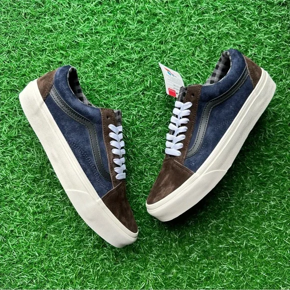 Vans Old Skool Pig Suede Plaid Brown Navy - Picture 7 of 11